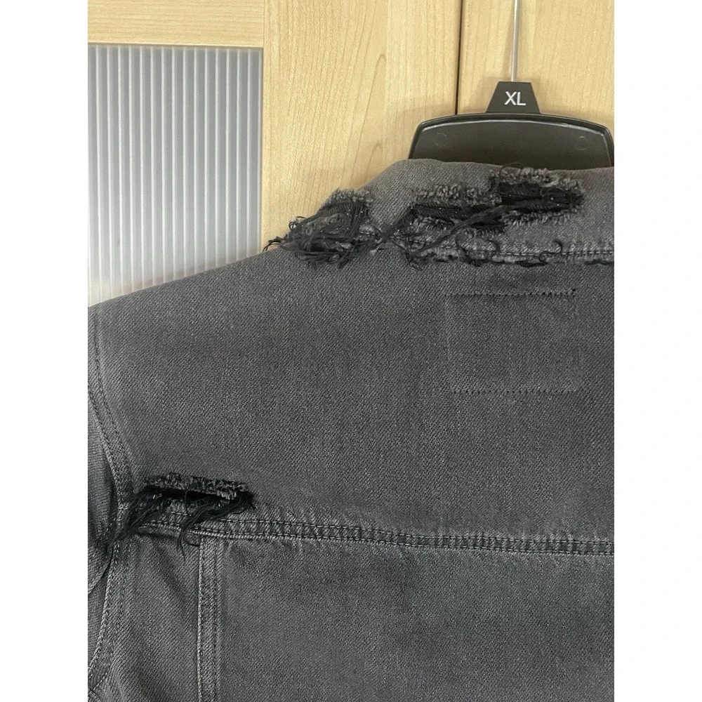 Paige Denim Jacket Black Frayed Hem Distressed Sz S Goth Streetwear Moto‎ Rock